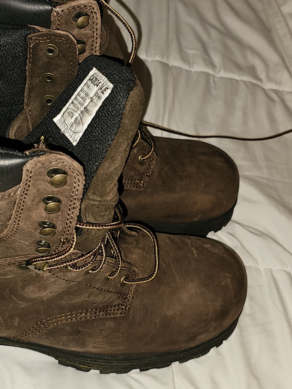 Men's Brown Leather Lace-Up Work Boots 8". Size 14